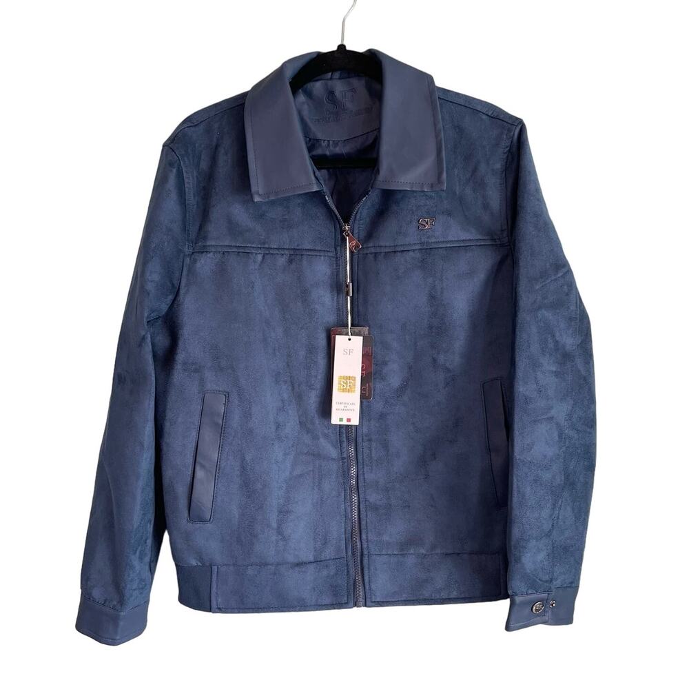 Superlative Fashion Italian Luxury Suede Leather Jacket Mens S/M Blue Italy NWT